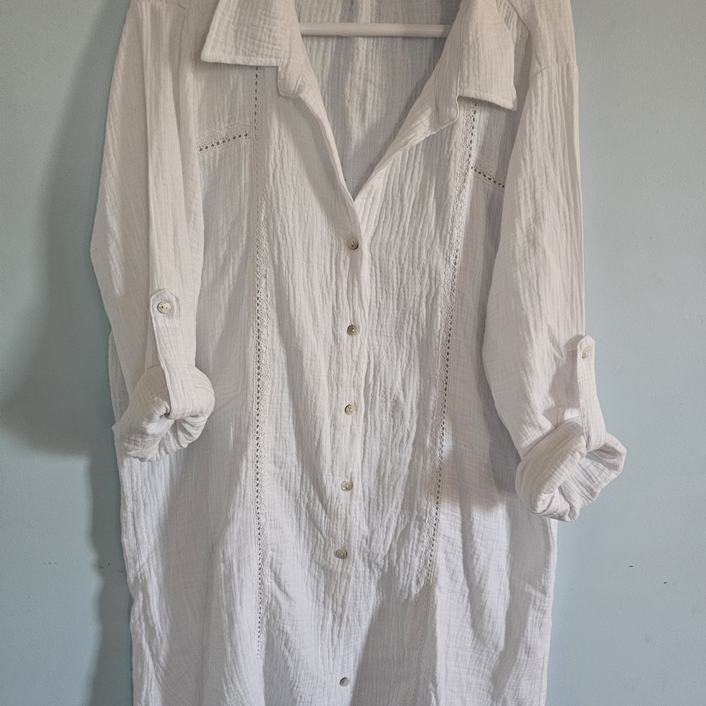 4OUR Dreamers White‎ Casual Button Down  GOWN 100% COTTON